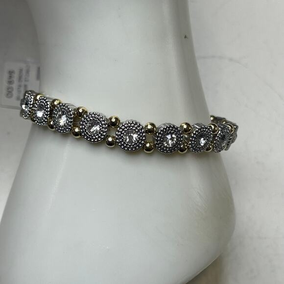Chico's gold tone bracelet with white rhinestones unworn w tags costume jewelry - Picture 1 of 8